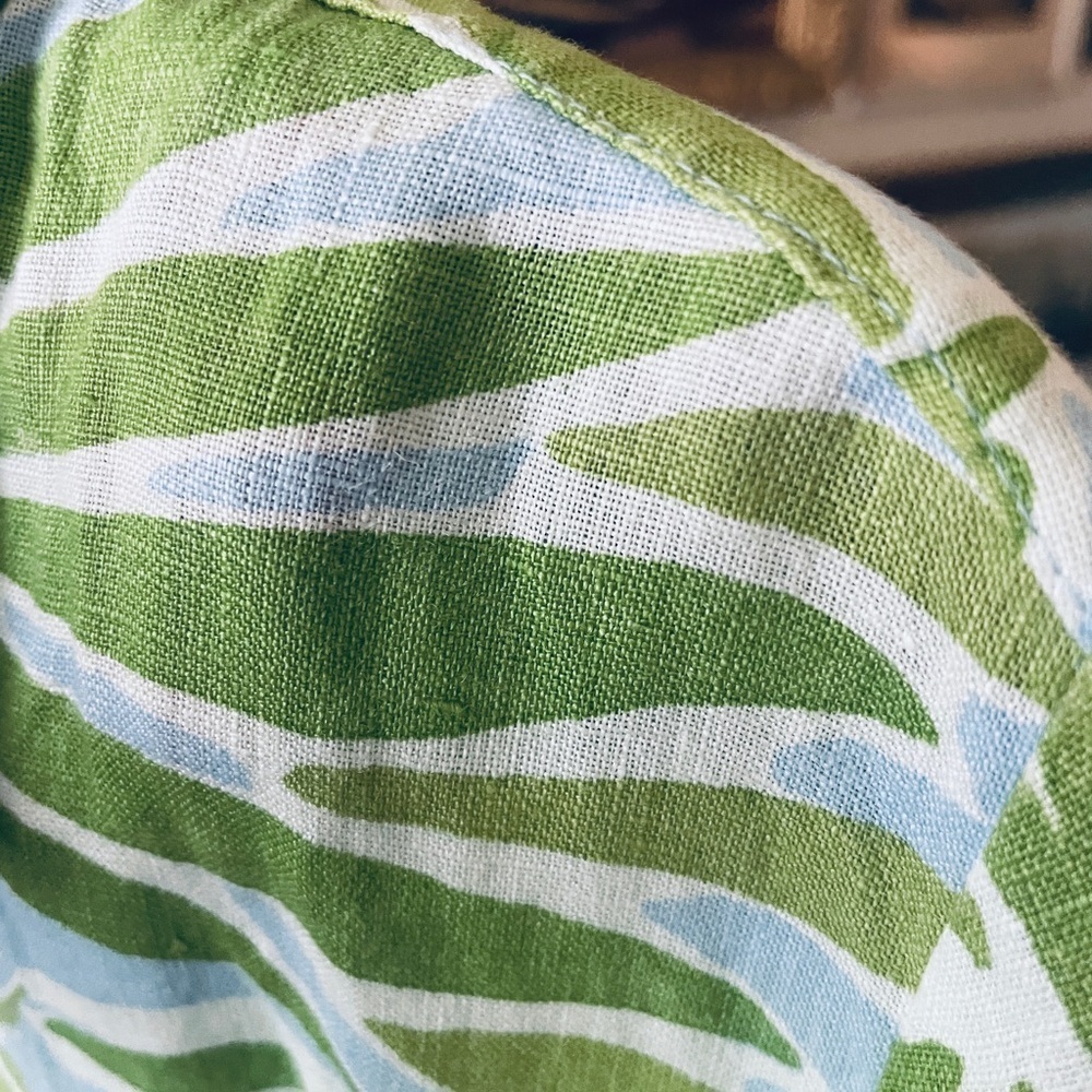 Sigrid Olsen 100% linen button shirt dress pockets short sleeve MED green blue - Picture 9 of 10